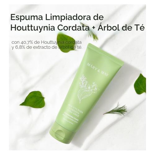 Mary & May - Limpiador facial en espuma purificante Houttuynia Cordata + Tea Tree
