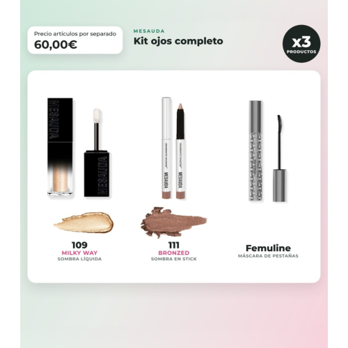 Mesauda - Pack ojos Galactic Shadow 109: Milky Way + Drawmatic Shadow 111: Bronzed + Máscara Femuline