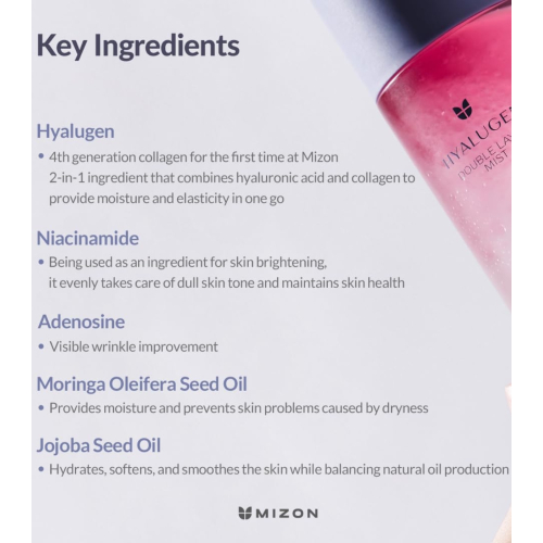 Mizon - *Hyalugen* - Bruma facial hidratante Double Layer Mist