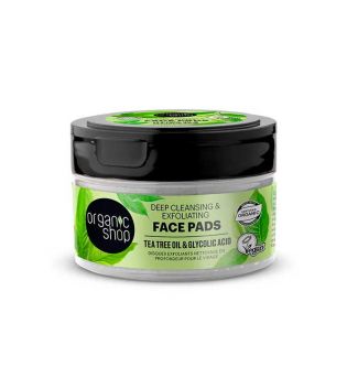 Organic Shop - Discos faciales exfoliantes de limpieza profunda - Aceite de árbol de té y ácido glicólico