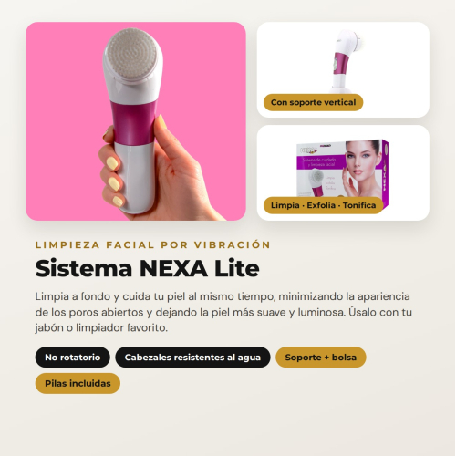 Pack NEXA Lite de MQBeauty – Sistema de Limpieza Facial por Vibración + 5 Cabezales de Recambio (10 Cabezales en Total)