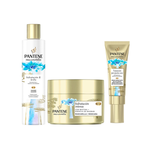 Pantene - *Hidratación & Brillo* - Pack de champú + mascarilla + sérum puntas abiertas Pro-V Miracles