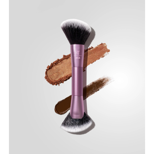 Real Techniques - Brocha doble para contorno, colorete y bronceador Angled Fan Finishing