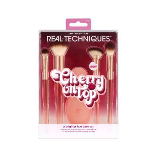 Real Techniques - *Cherry On top* - Set de 4 brochas + 2 fundas de silicona