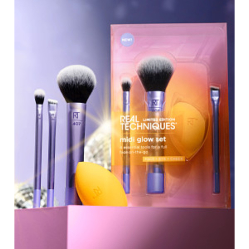 Real Techniques - *Night brights* - Set de brochas + esponja Midi Glow