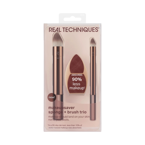 Real Techniques - Set Esponja de maquillaje Makeupsaver + Duo de Brochas para rostro