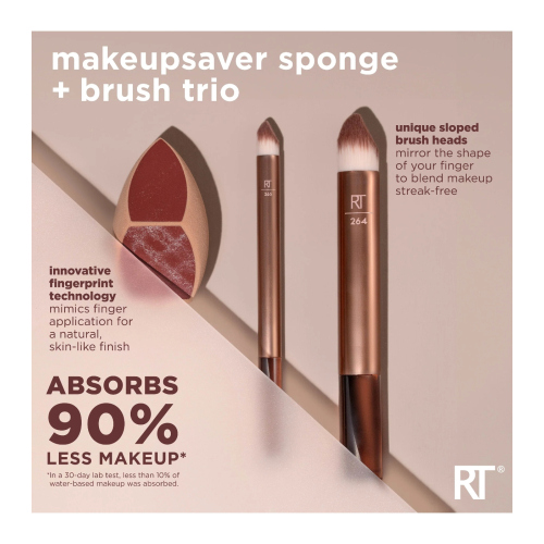 Real Techniques - Set Esponja de maquillaje Makeupsaver + Duo de Brochas para rostro
