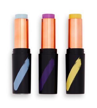 Revolution - *Creator* - Maquillaje artístico en sticks Fast Base Paint Sticks - Celeste, morado y amarillo