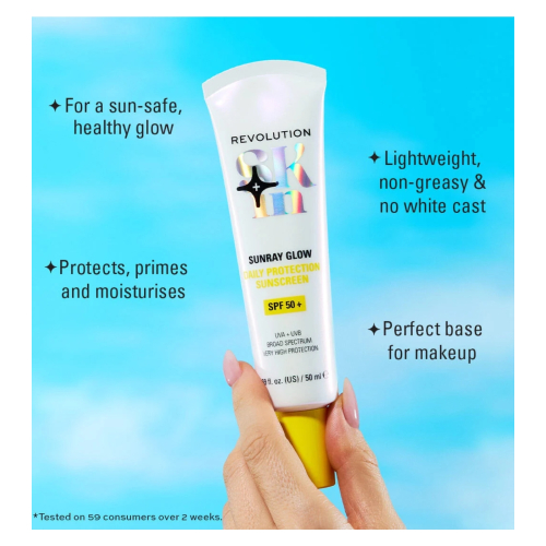 Revolution Skin - Protector solar con vitamina C Sunray Glow Daily Blur SPF50+