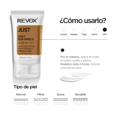 Revox - *Just* - Protector solar diario SPF50+ con vitamina E para piel grasa