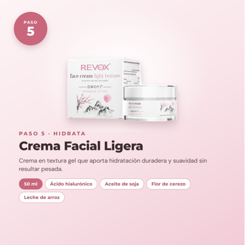 Revox Set Completo de Cuidado Facial Japanese Routine con Gel Limpiador, Peeling, Tónico, Sérum, Crema y Mascarilla Hidratante Vegan y Cruelty Free