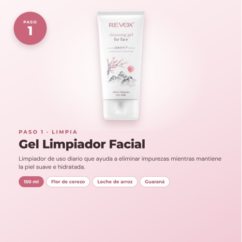 Revox Set Completo de Cuidado Facial Japanese Routine con Gel Limpiador, Peeling, Tónico, Sérum, Crema y Mascarilla Hidratante Vegan y Cruelty Free