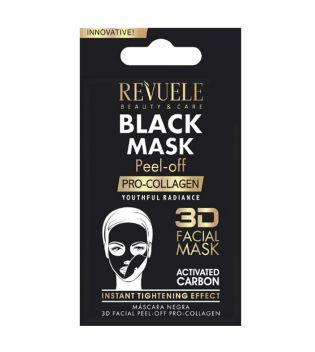 Revuele - Mascarilla facial negra de carbón activo peel off - Pro-colágeno (15 ml)