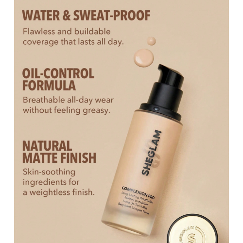 SHEGLAM - Base de maquillaje mate de larga duración Complexion Pro - Golden
