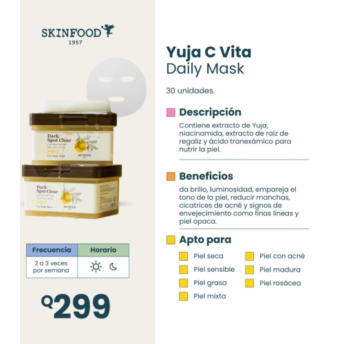 Skinfood - Mascarilla facial diaria Yuja C Vita - 30 uds