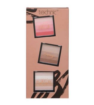 Technic Cosmetics - Set de bronceador + colorete + iluminador Shimmer Block Stack
