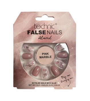 Technic Cosmetics - Uñas postizas False Nails Almond - Pink Marble