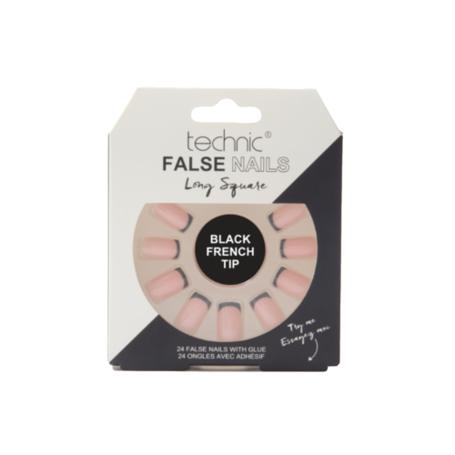 Technic Cosmetics - Uñas postizas False Nails Long Square - Black French Tip