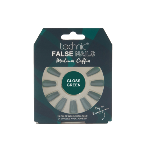 Technic Cosmetics - Uñas postizas False Nails Medium Coffin - Gloss Green