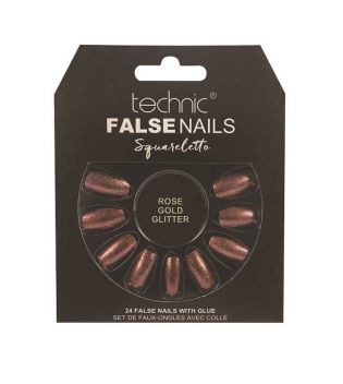 Technic Cosmetics - Uñas postizas False Nails Squareletto - Rose Gold Glitter