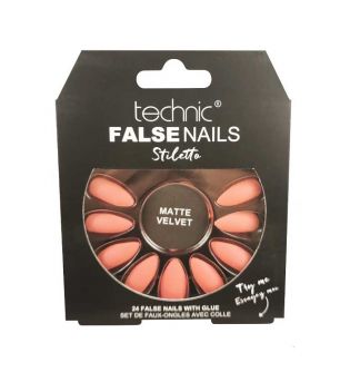 Technic Cosmetics - Uñas postizas False Nails Stiletto - Coral Matte Velvet