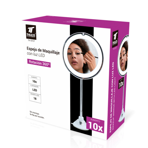 Thulos - Espejo de maquillaje 360° con Iluminación LED TH-BY07