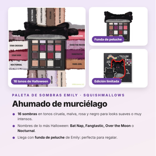 Trouble Maker - Pack Halloween Emily the Bat Paleta de Sombras, Máscara de Pestañas, Lápiz Kohl Negro y Bálsamo Labial Edición Limitada