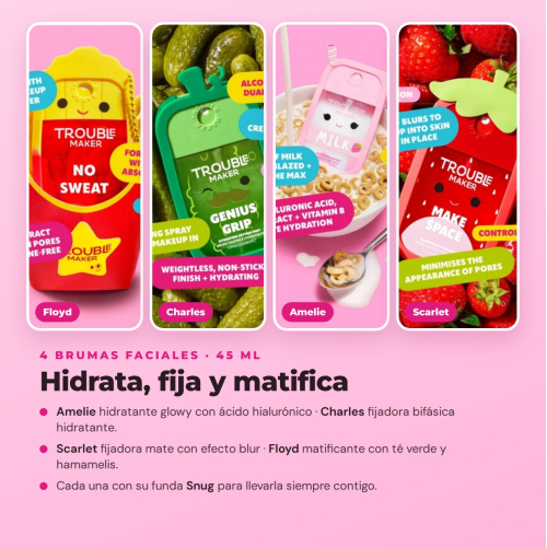 Trouble Maker x Squishmallows - Colección Completa Edición Limitada - 14 Productos: 3 Paletas de Sombras + Máscara de Pestañas + 3 Aceites Labiales + 3 Brillos de Labios + 4 Brumas Faciales
