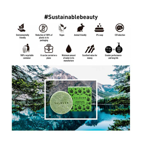 Valquer - Champú sólido Hemp - Extracto de cannabis y aceite de cáñamo