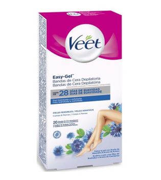 Veet - Bandas de cera depilatoria Easy-Gel Cuerpo y Piernas - Pieles sensibles