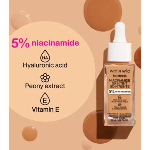 Wet N Wild - Base de maquillaje Bare Focus Niacinamide Skin Tint - Deep